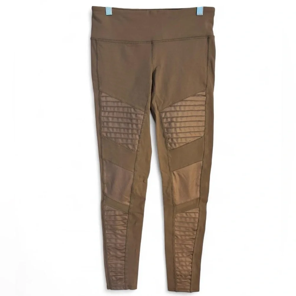 ALO Yoga Moto Legging Size Small Taupe Ribbed Panel High Waist